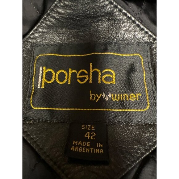 Porsha Black Leather Biker Vest Bomber Men's Size 42 Pockets - Picture 7 of 9